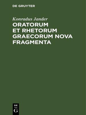 cover image of Oratorum et Rhetorum Graecorum Nova Fragmenta